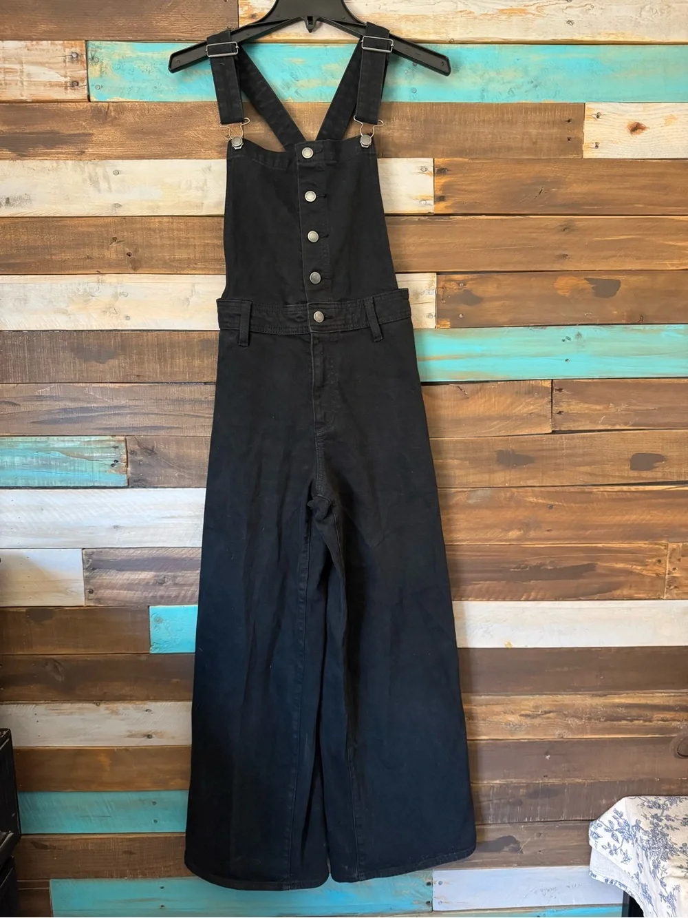 SOLD! Universal Thread Black Sailor Wide Leg Denim Overalls Jumpsuit| Size 4 - Picture 2 of 8